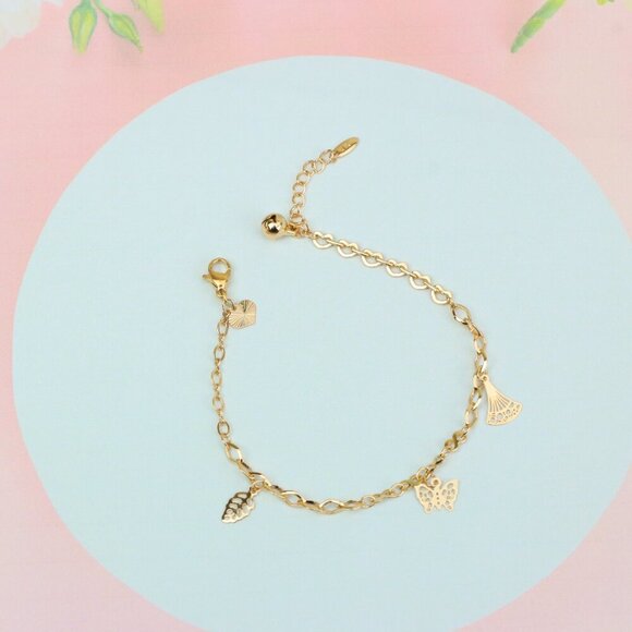 "Rose Gold Butterfly Leaf Charm Anklet in Gold Plated Brass, XPAL1047 - Picture 12 of 12